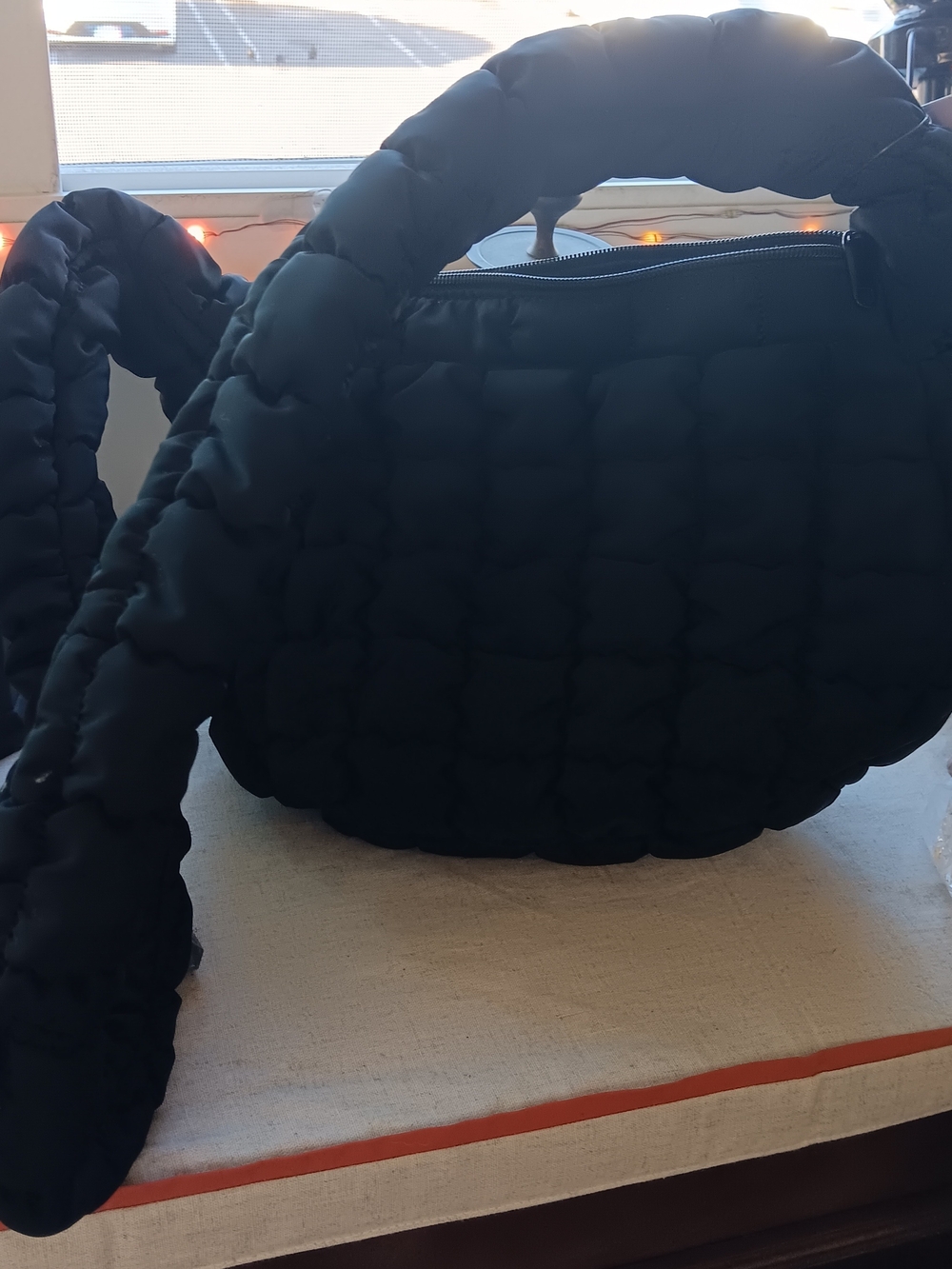 wild fable Black Quilted Puffer Hobo Bag